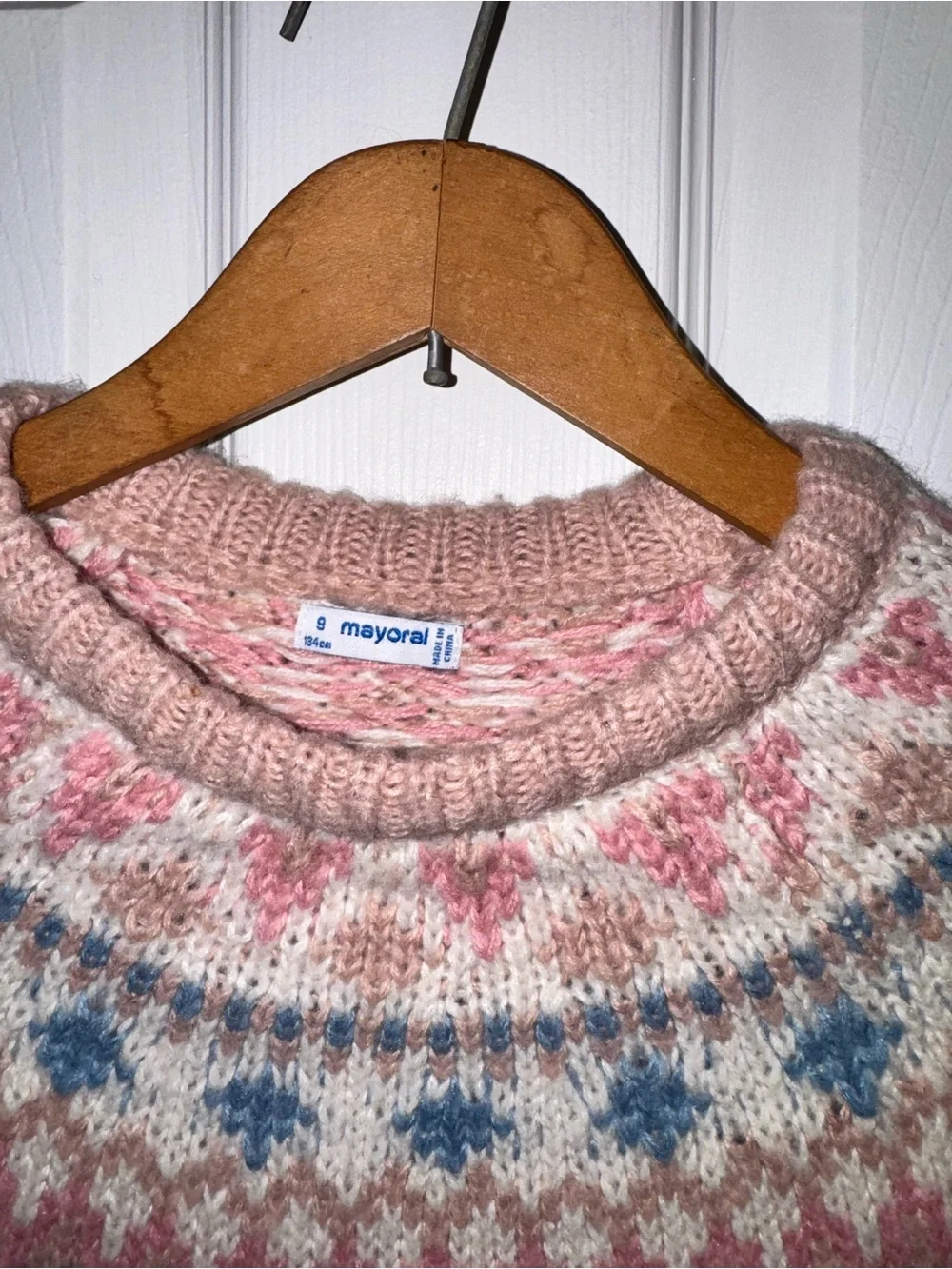 Mayoral Girls Fair Isle Knit Sweater Size 9 Cream Pink Blue Cozy Boutique - Picture 3 of 5